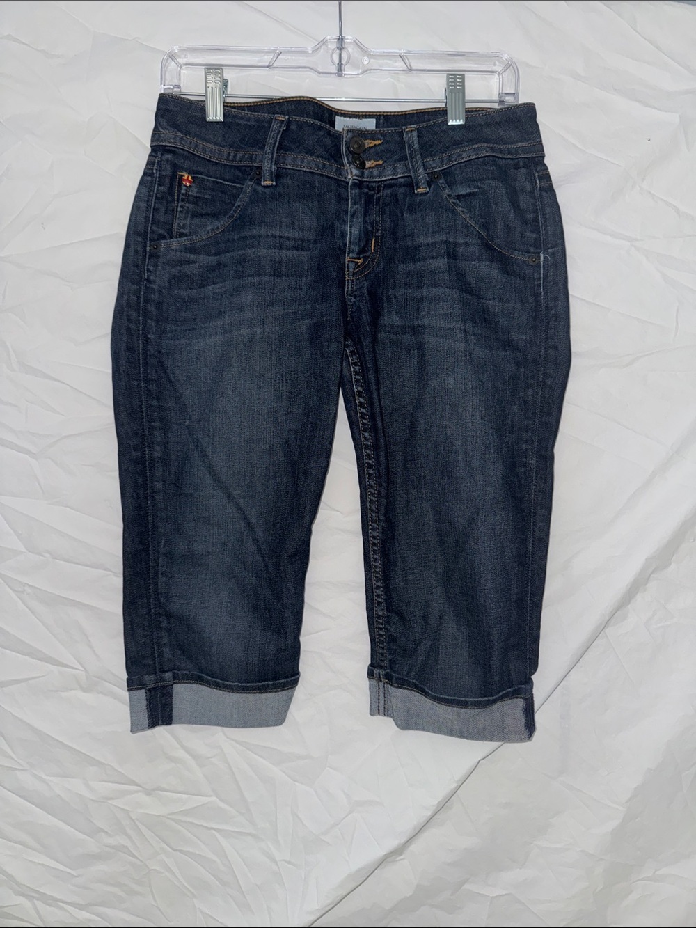 Hudson 90’s Y2K Malibu Cap Low Rise Jeans Dark Indigo Cropped Denim Capri